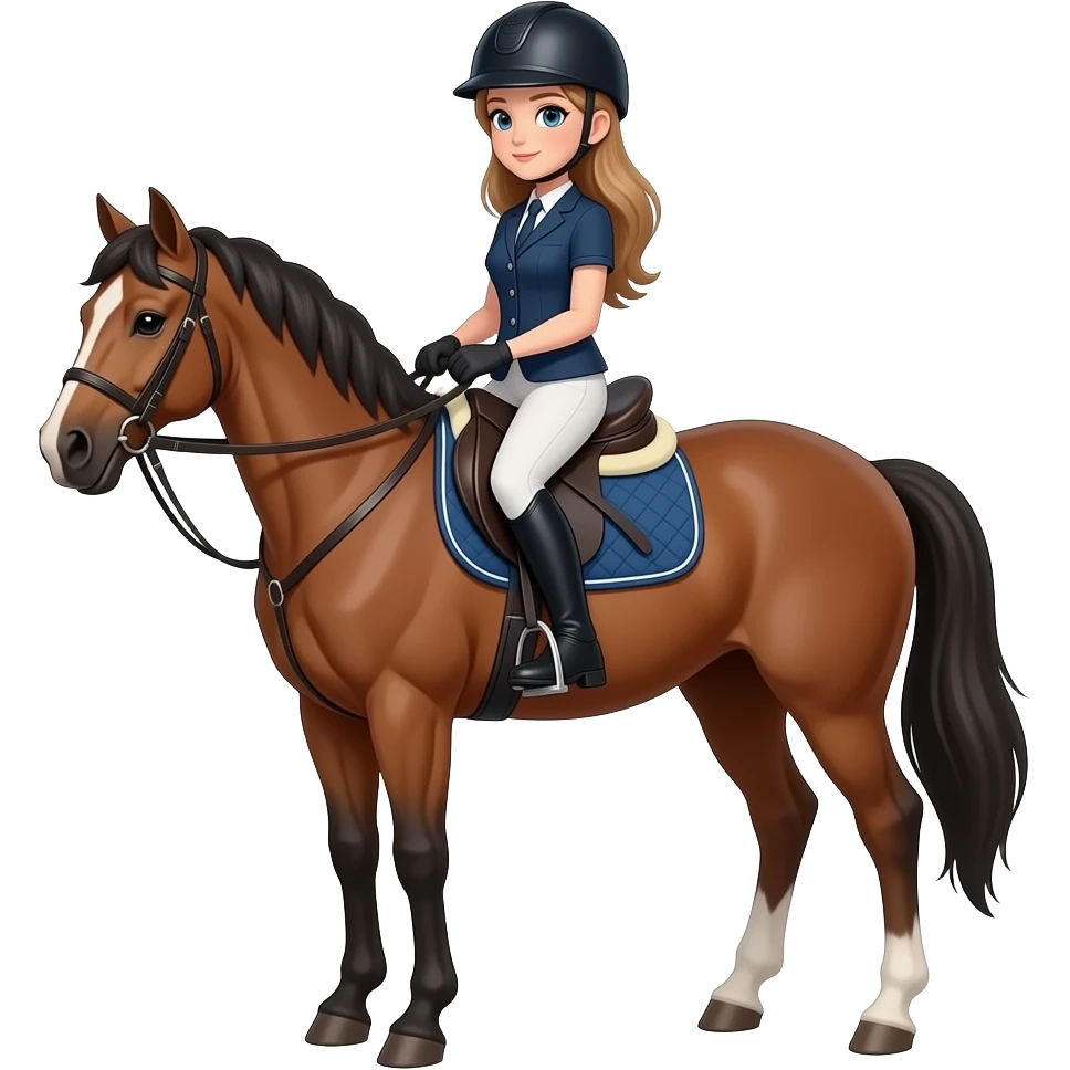 female, blue eyes, light brown hair, horse rider emoji