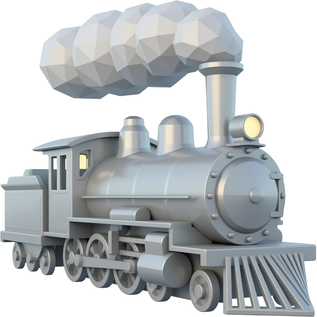 Silver 3d low poly steam train emoji