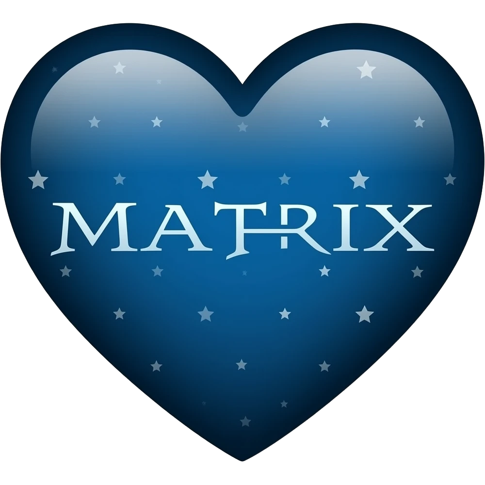 Heart shaped emoji. Dark blue with stars. The word “matrix” in the middle emoji