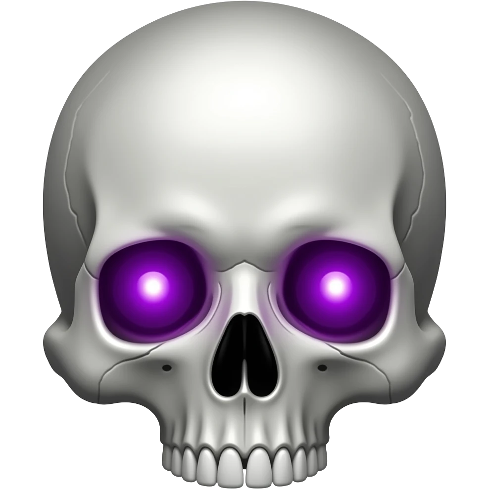 Skull emoji but the skull's eyes is glowing purple light colour emoji