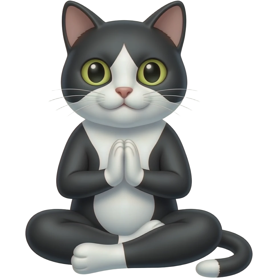 black and white cat sitting cross legged in yoga pose with a white background emoji