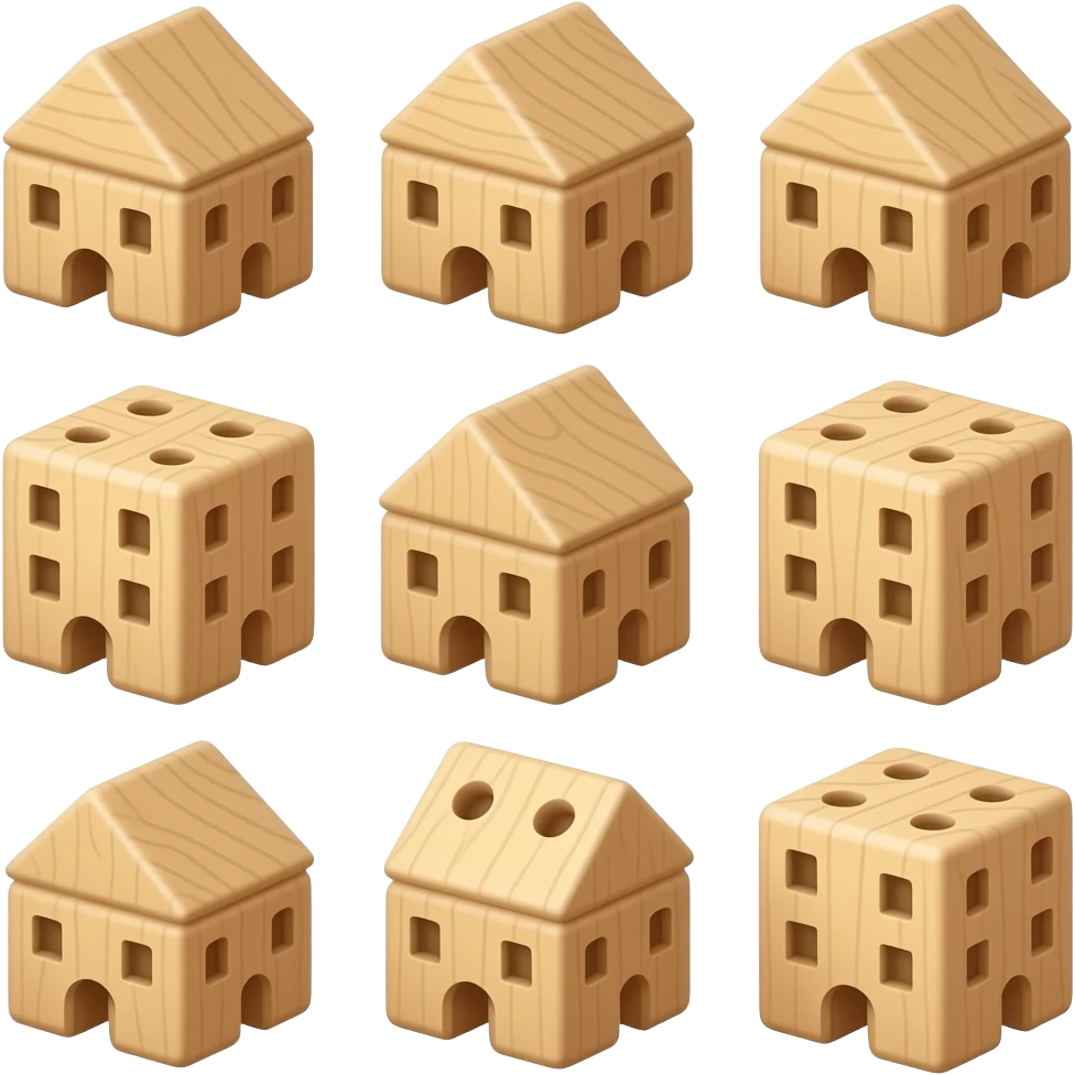 Wooden building block shapes emoji