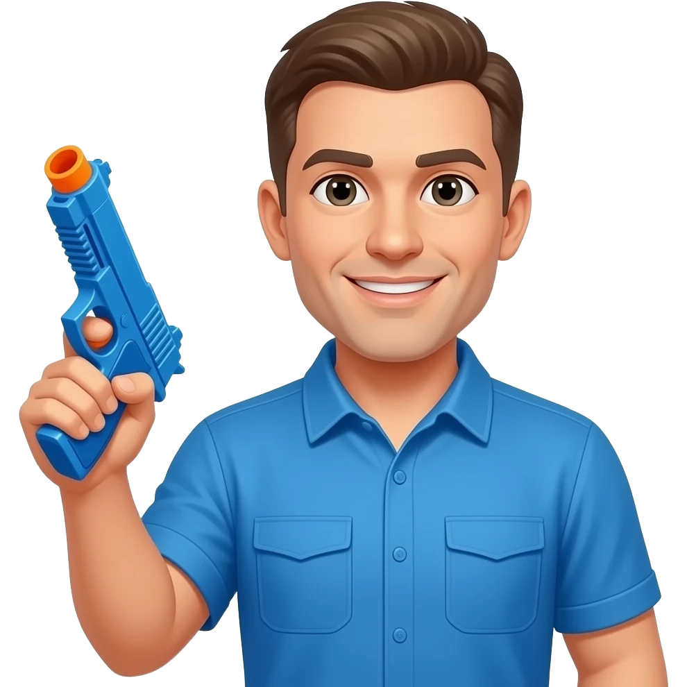coach in a blue shirt with a plastic toy gun emoji