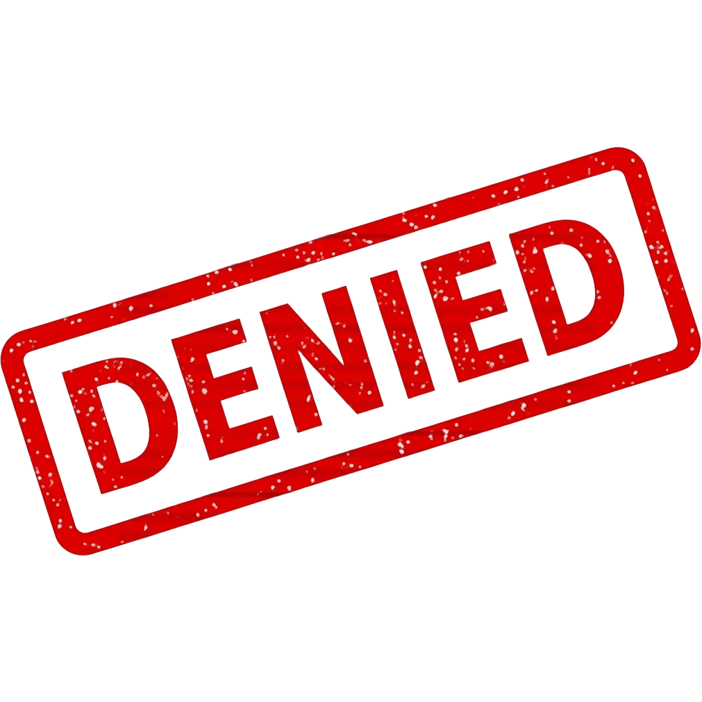 job application with "denied" stamped on top emoji