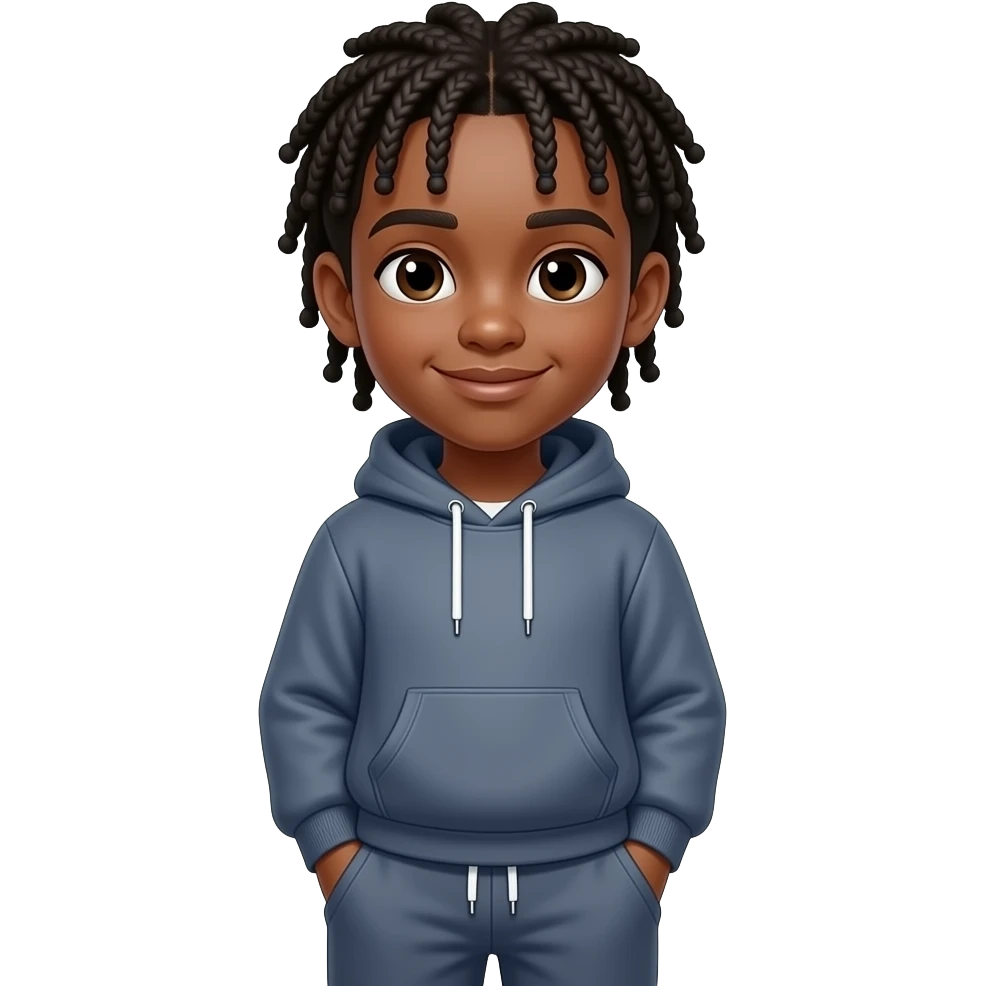 hoodies say modern language and left hand corner sweatpants says modern language black boy with braids emoji