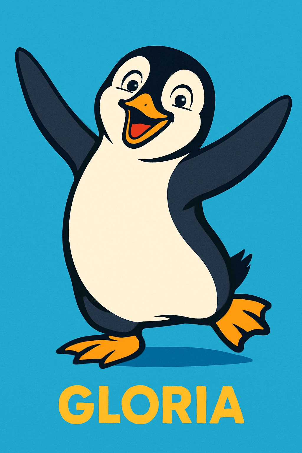 Gloria the penguin from Happy Feet, smiling and flapping her wings, playful cartoon style emoji