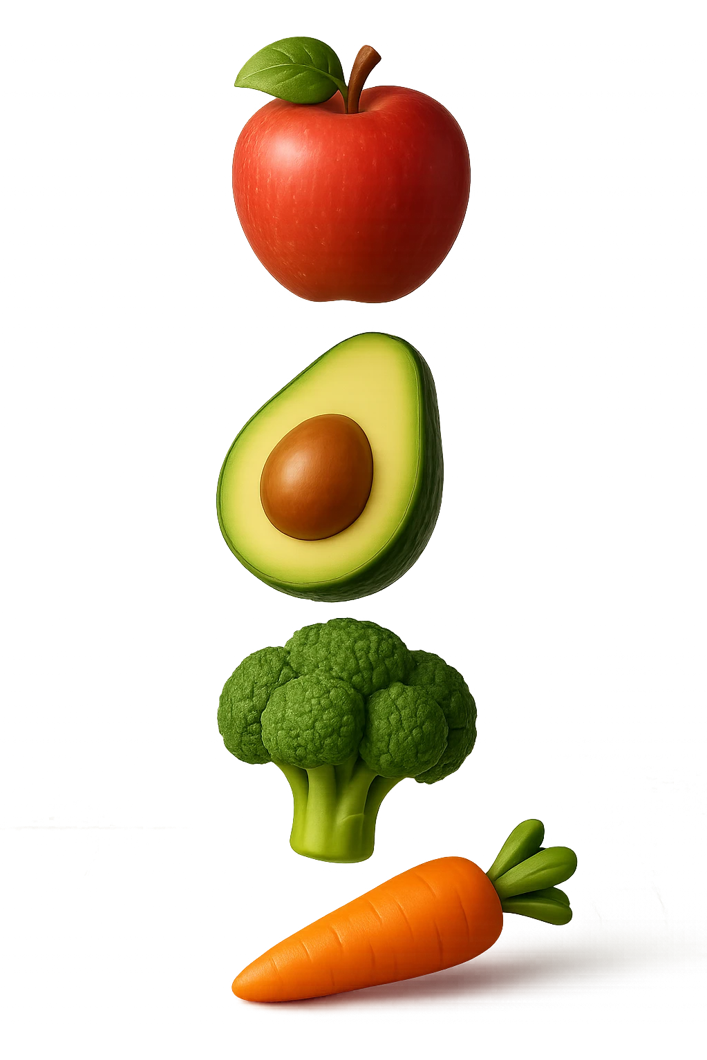 emoji stile iphone in 3d di cibo sano che fluttua in aria vericalmente, iperrealistico 4k emoji