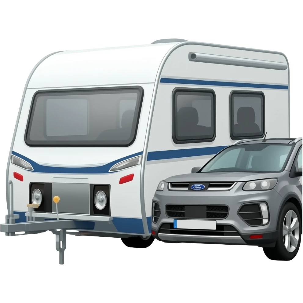 a grey Ford Kuga MK II towing a Burstner caravan emoji