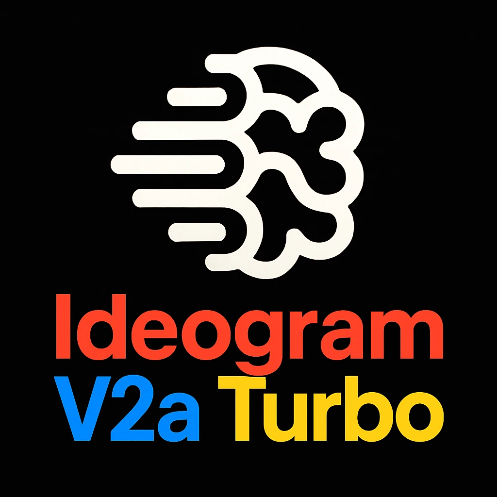 make a non gradient solid but colorful text of "Ideogram V2a Turbo", black background, add this logo too, make it good art for this emoji