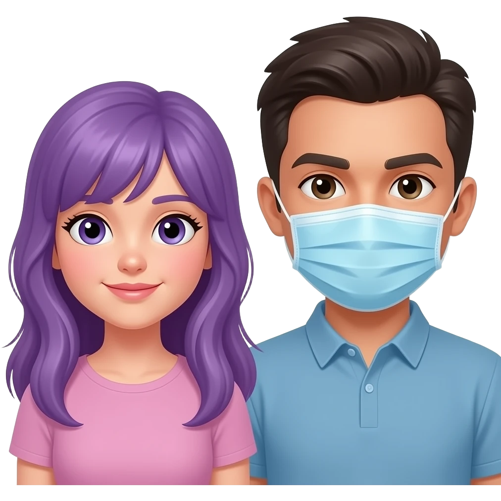 GIRL WITH LONG PURPLE HAIR AND A MAN WITH A FACEMASK emoji