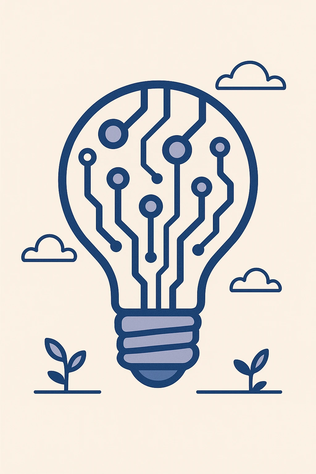 stylized circuit board forming a lightbulb icon, professional style, blue accents emoji