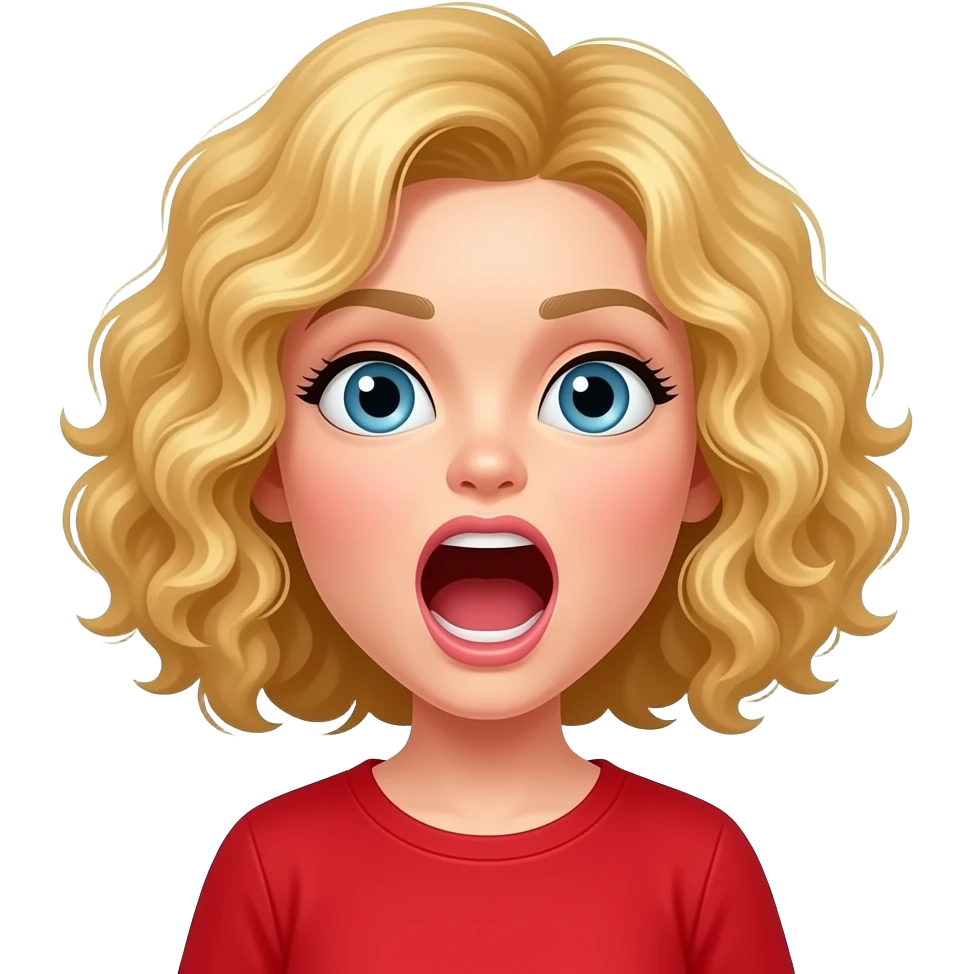 blonde curly bob screaming in red shirt emoji