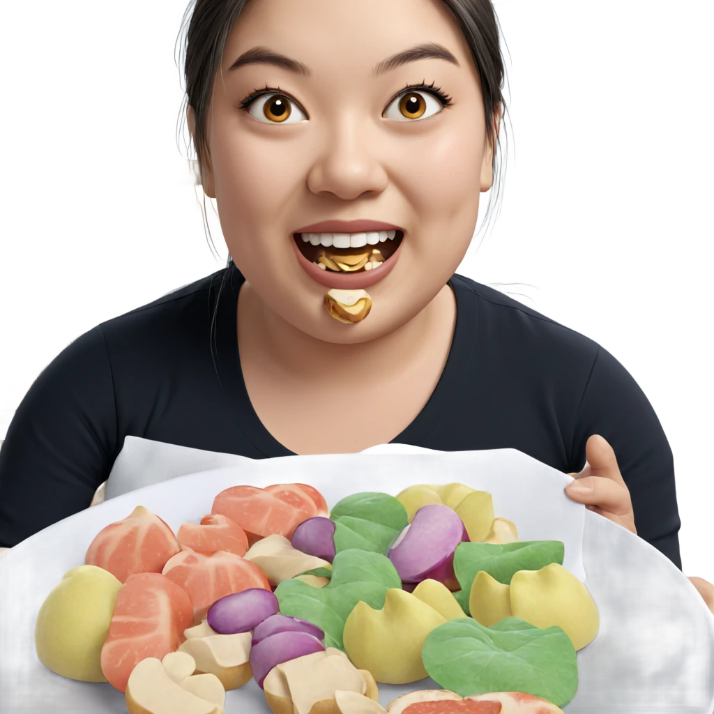 girl enjoying food looking at viewer emoji