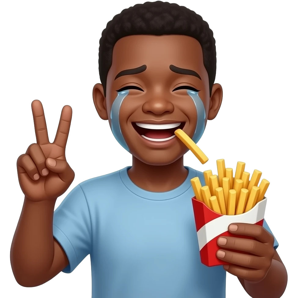 black person person holding fries while having a peace sign in the other hand while crying laughing emoji