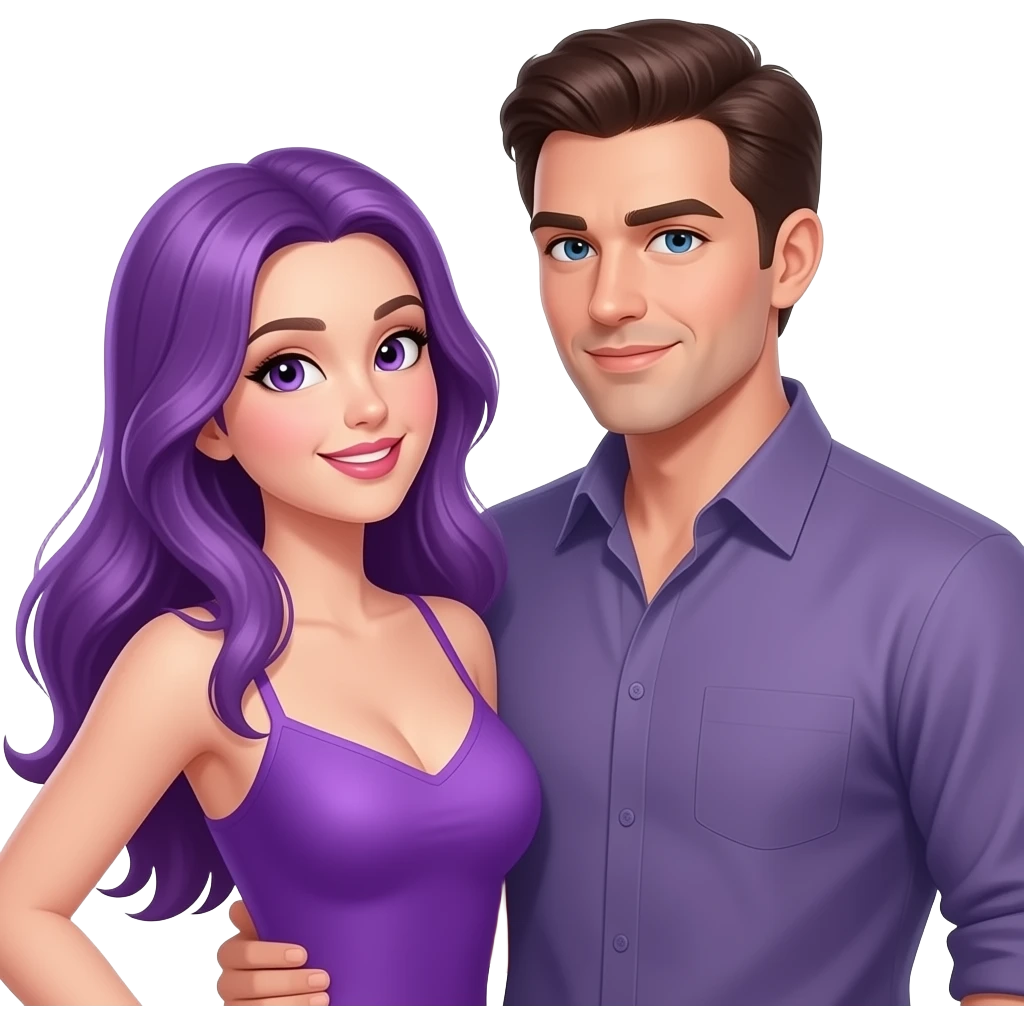 sexy girl with long purple hair and purple is flirting with an attractive man emoji