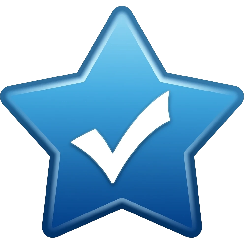 A blue star-shaped badge with smooth, evenly spaced edges and a slight gradient, featuring a bold white checkmark in the center with clean, thick lines emoji