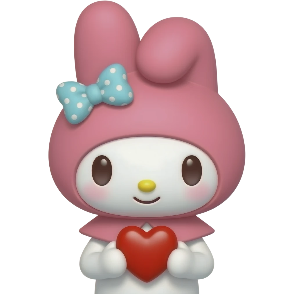 My Melody (like the original one) holding a red heart emoji