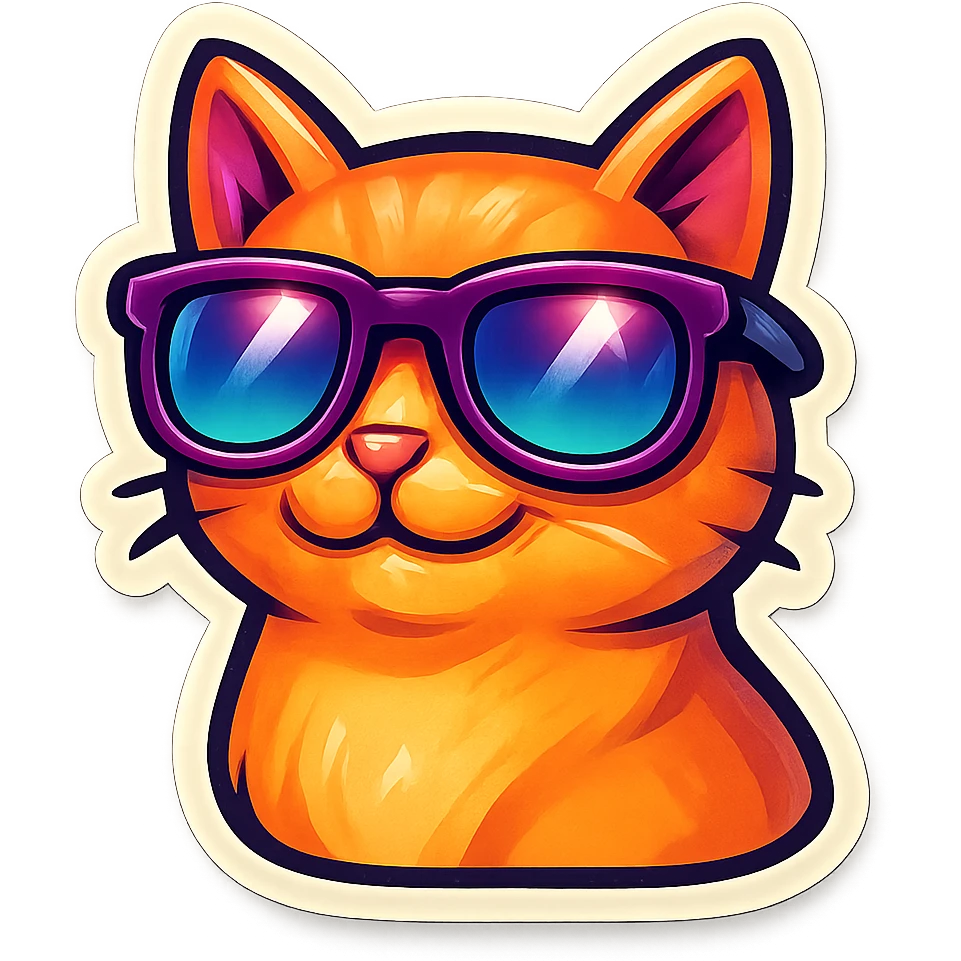 cat with retro sunglasses, sticker style, bold and trendy emoji