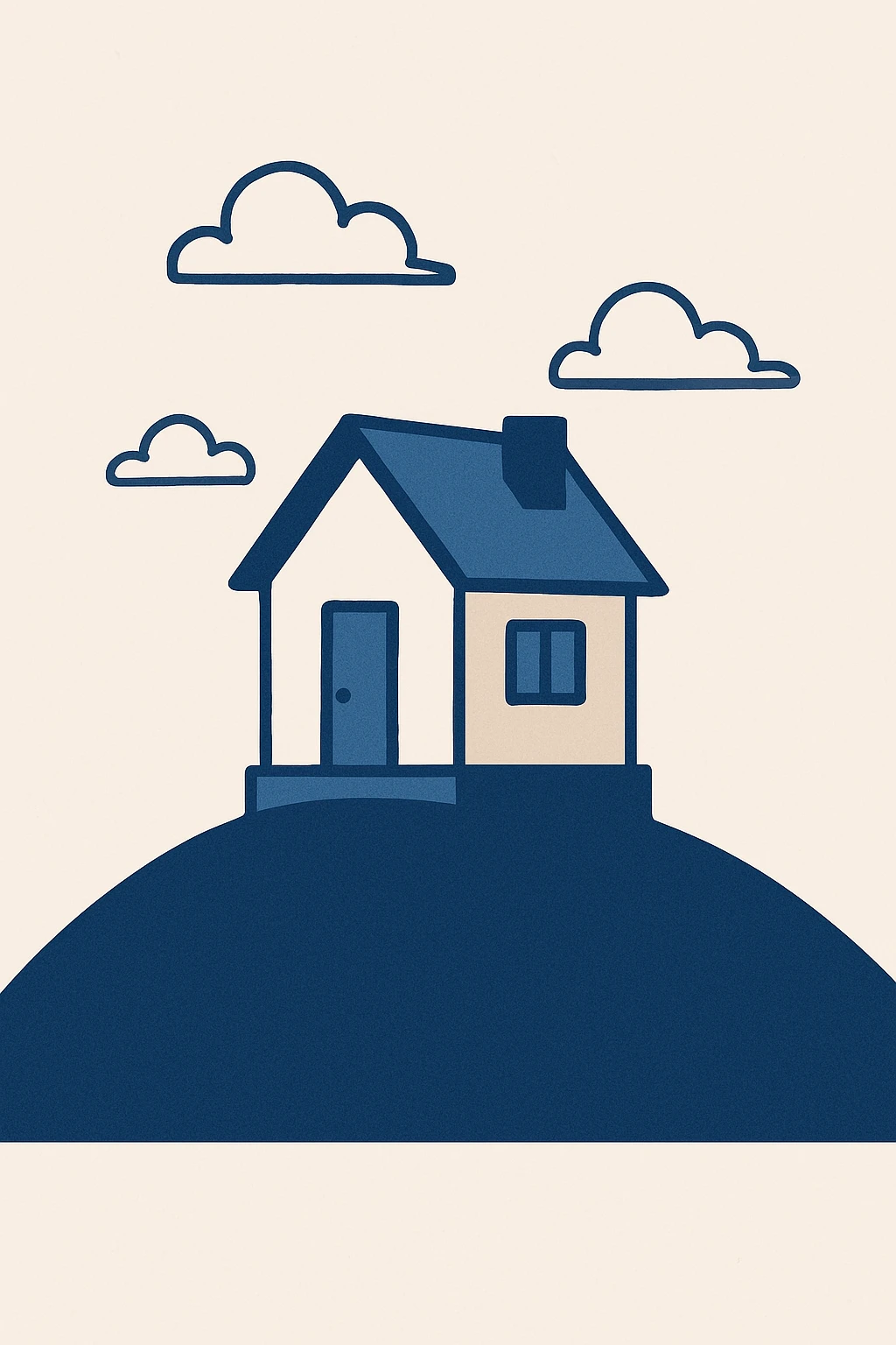 a tiny house on top of a hill, minimalist, clean lines emoji