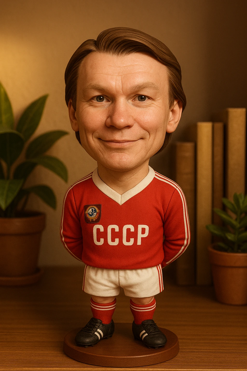 Олег Блохин в форме сборной СССР 1975 года смотрит на прямо на зрителя и слегка улыбается, освещение с левой верхней стороны кадра emoji