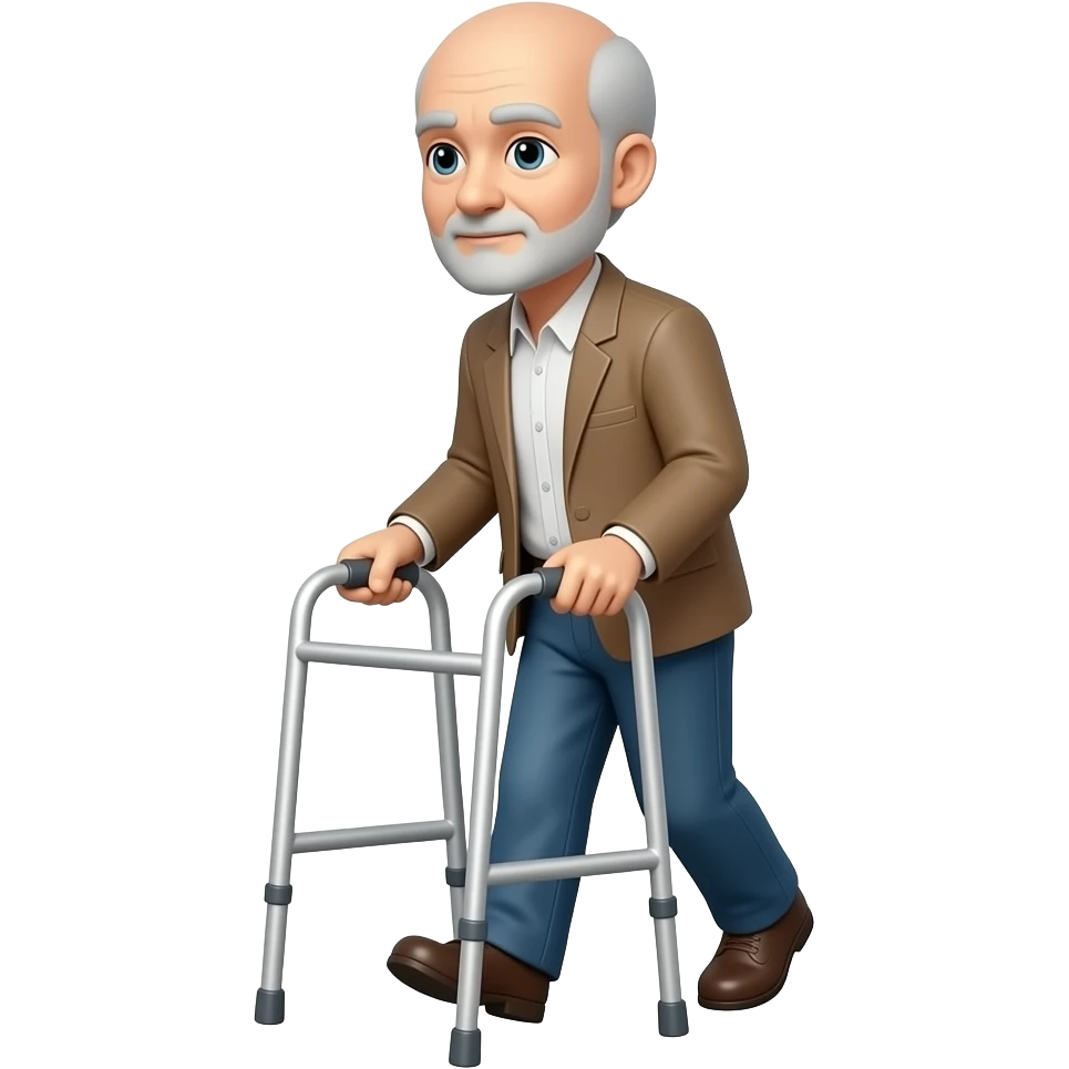 Old man balding that has a goatee and walks with a walker emoji