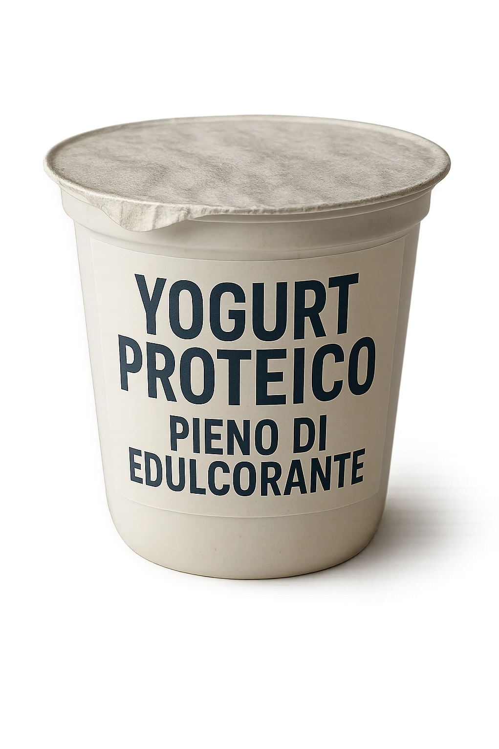 Yogurt proteicO CON LA SCRITTA "YOGURT PROTEICO PIENO DI EDULCORANTE" SULL'ETICHETTA,  iperrealistico 4k emoji