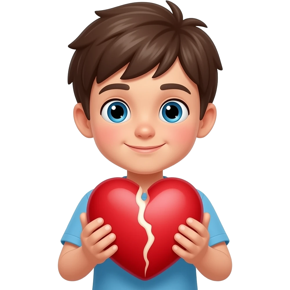 Boy holding half of heart emoji