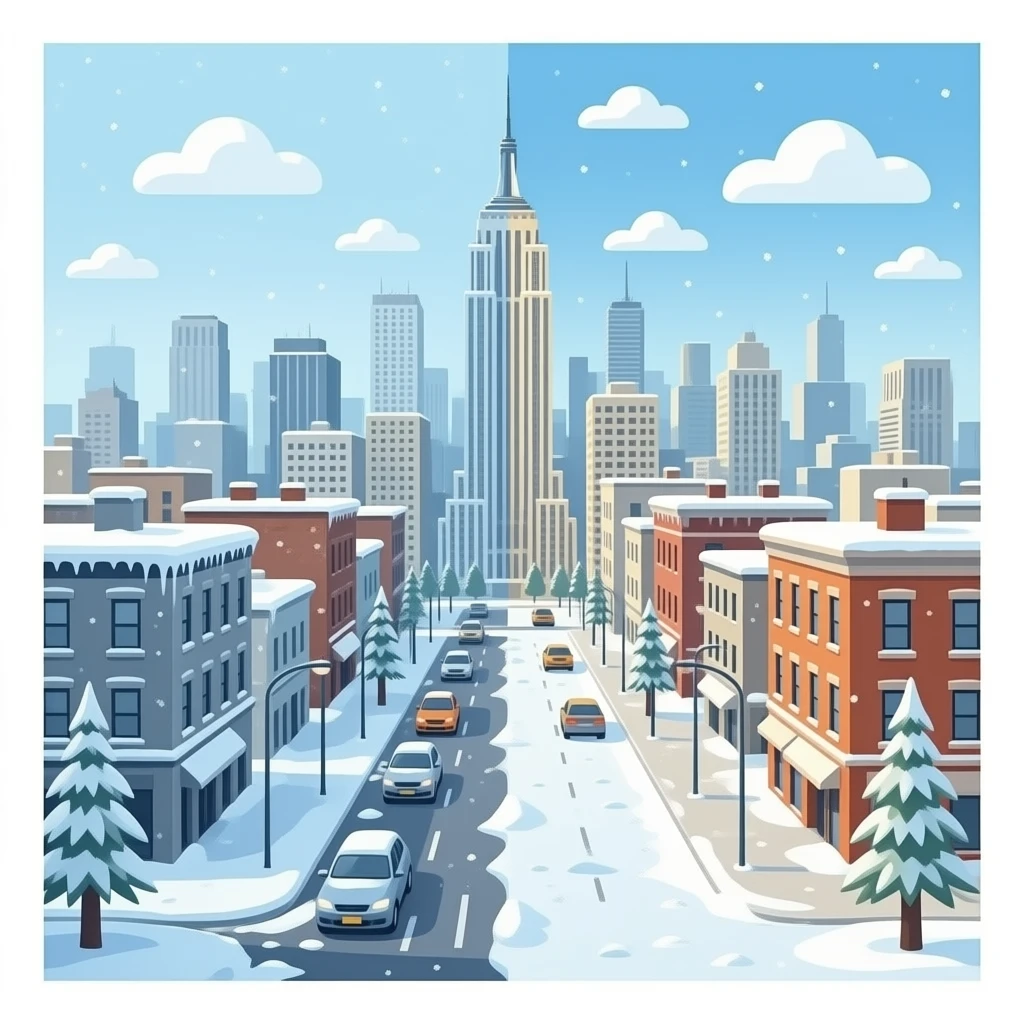 hazme una ciudad que la mitad este congelada i la otra mitada este normal emoji