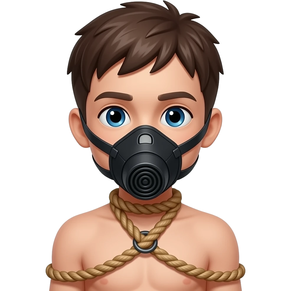 Boy naked rope bondage muzzle blindfolded emoji