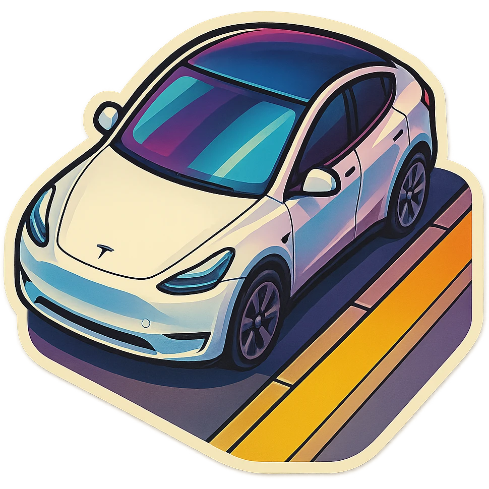 A Tesla Model Y parallel parking at a curb, from above emoji