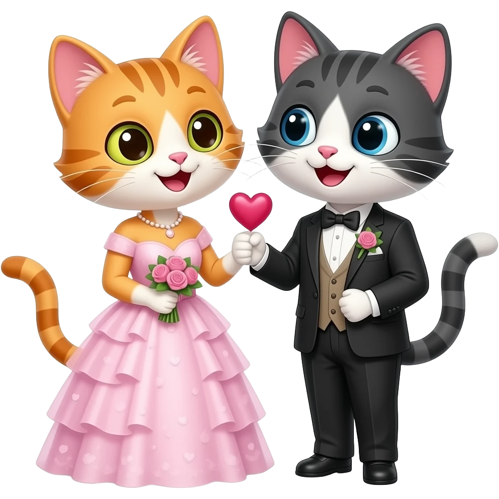 two happy glamorous cats getting engaged emoji