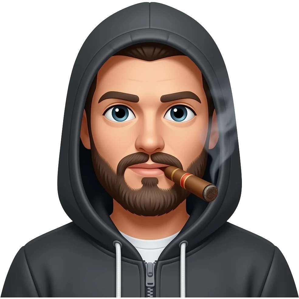 man with beard and hoodie smoking cigar emoji