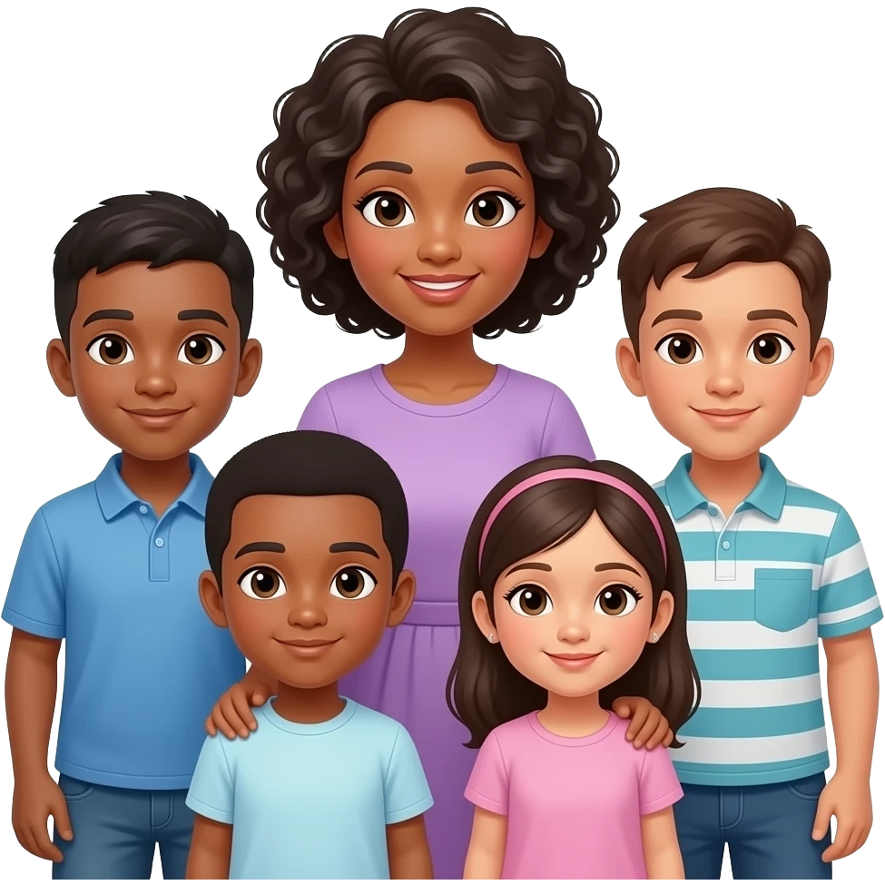 African American mother 4- boys and and 1 girl  children emoji