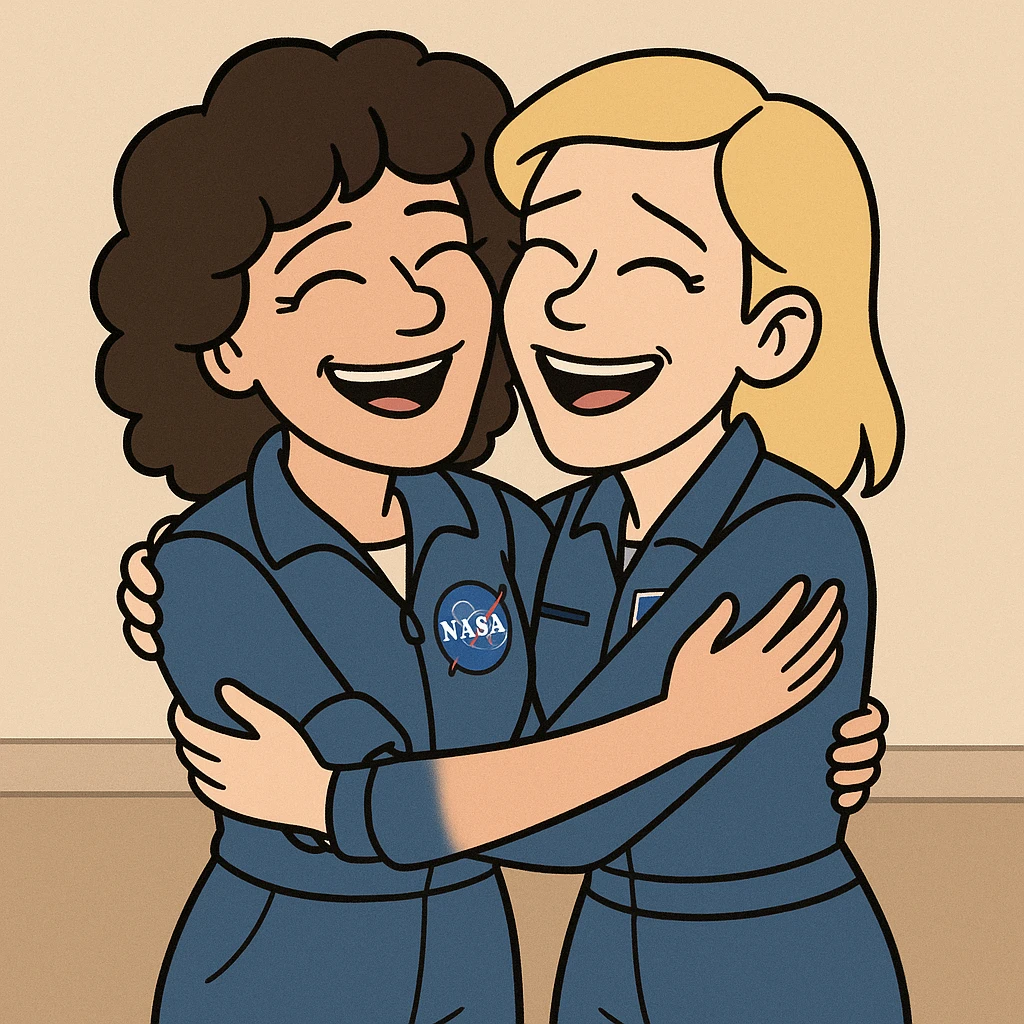 two Sally Ride Prince hug  emoji