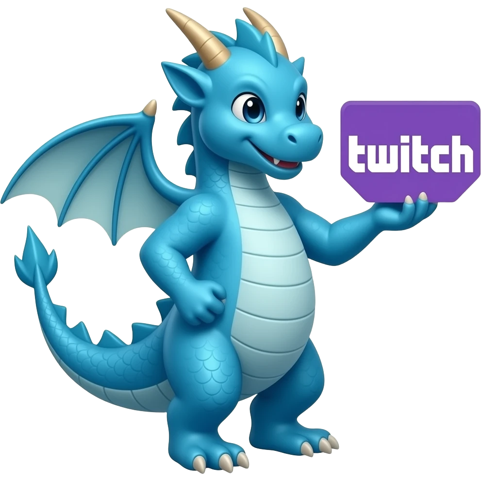 Blue dragon holding twitch logo looking right emoji