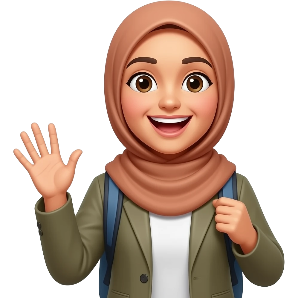 a hijabi person super excited + travelling emoji