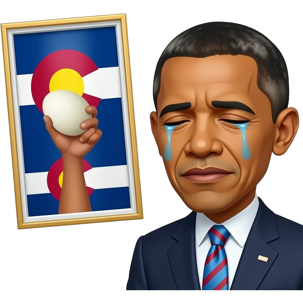 obama cries as he looks as a picture of the flag of colorado with a foot with an egg in it emoji