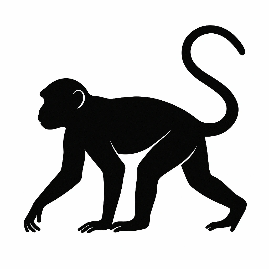 Monkey black silhouette white background emoji