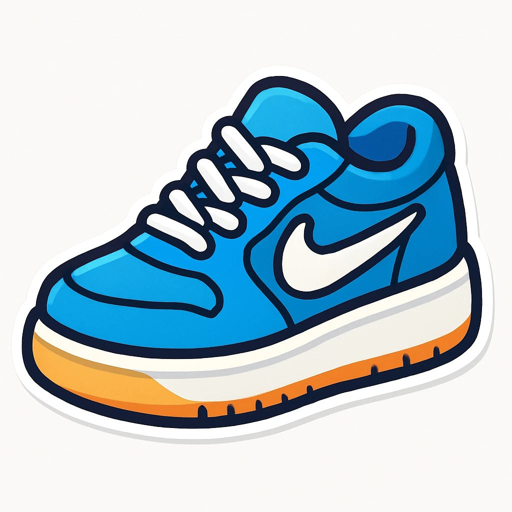 blue Nike sneaker, cartoon render style, 3D rendered, cute and smooth design, clean white background, no shadows, sticker style emoji