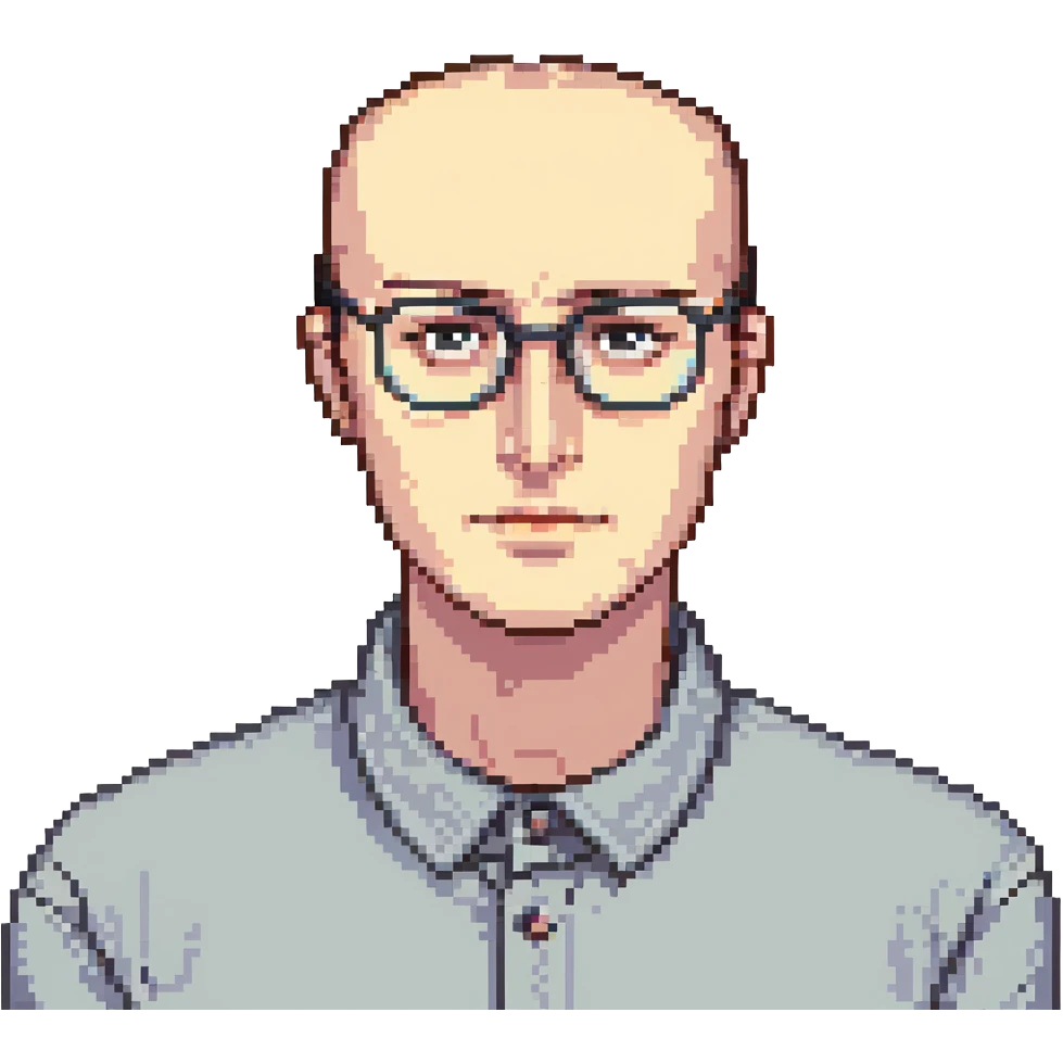 A man with an oval-shaped head, big forehead, receding hairline, dark hair, big dark eyebrows, long nose, wearing clear eyeglasses emoji