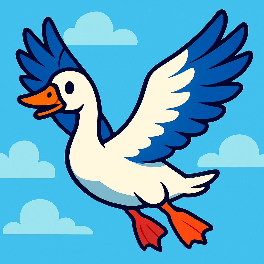 a goose flying with wings spread wide emoji