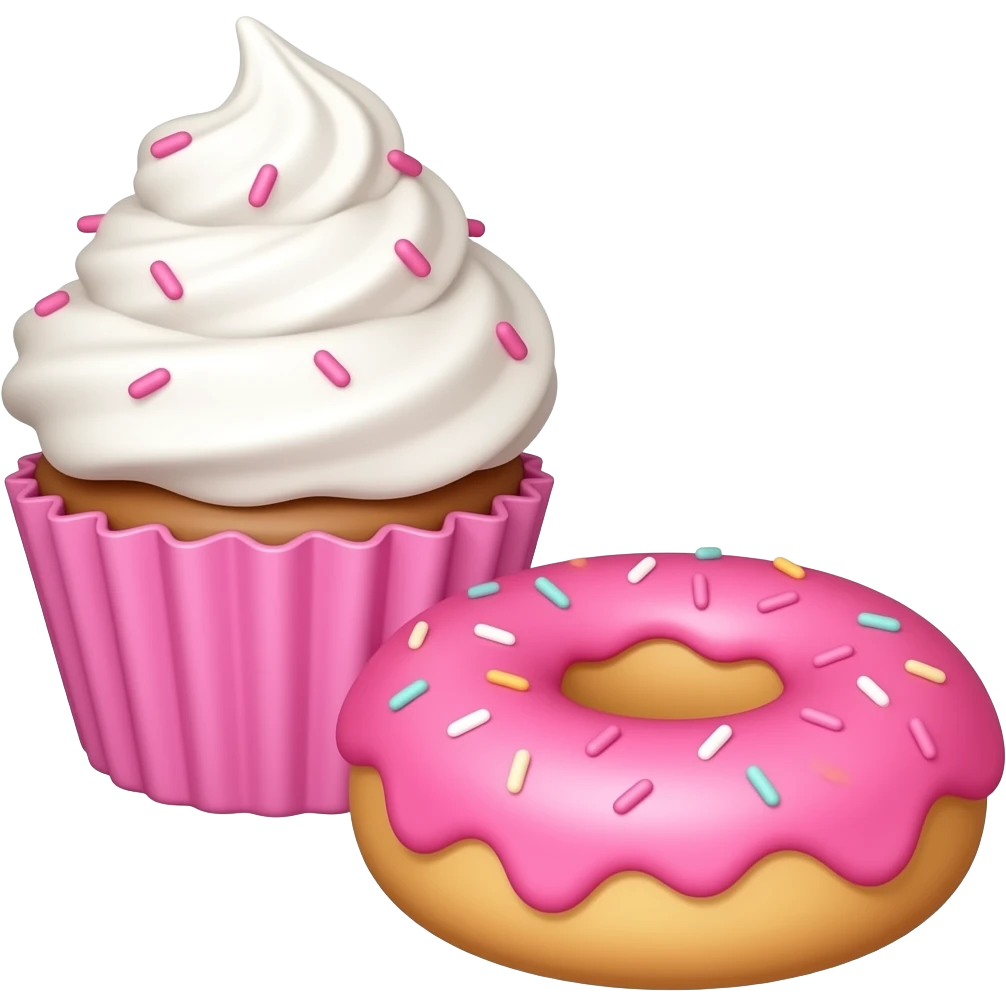 Pink cupcake and donut in the foreground emoji