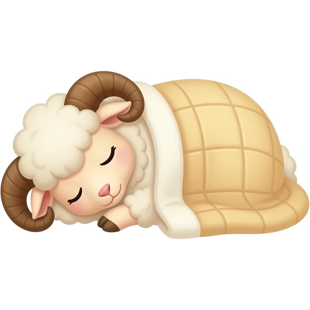 Cute sleeping ram with horns laying on its side, nestled under a warm blanket emoji