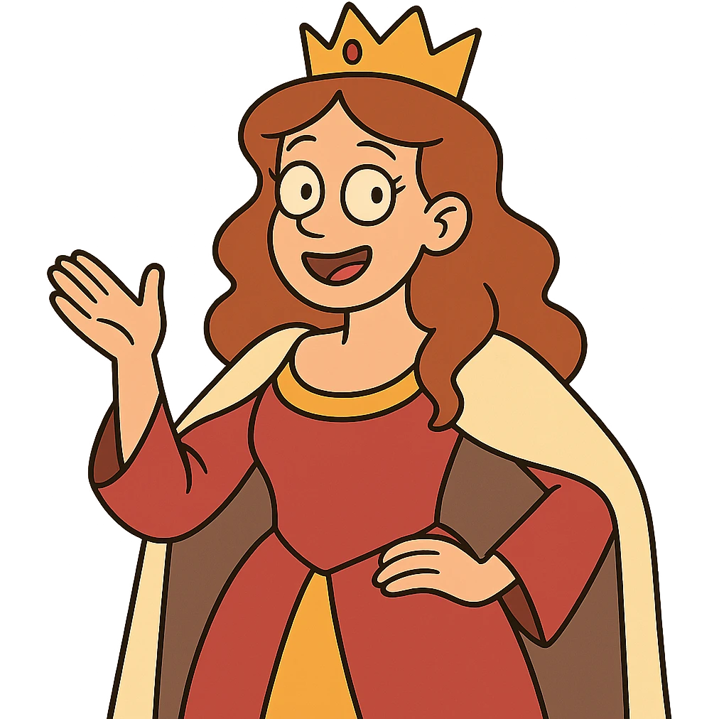 queen, cartoon style, playful, bright colors, simple crown emoji