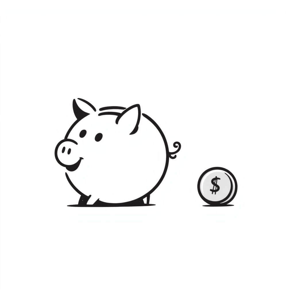 hand drawn doodle style piggy bank with a coin emoji