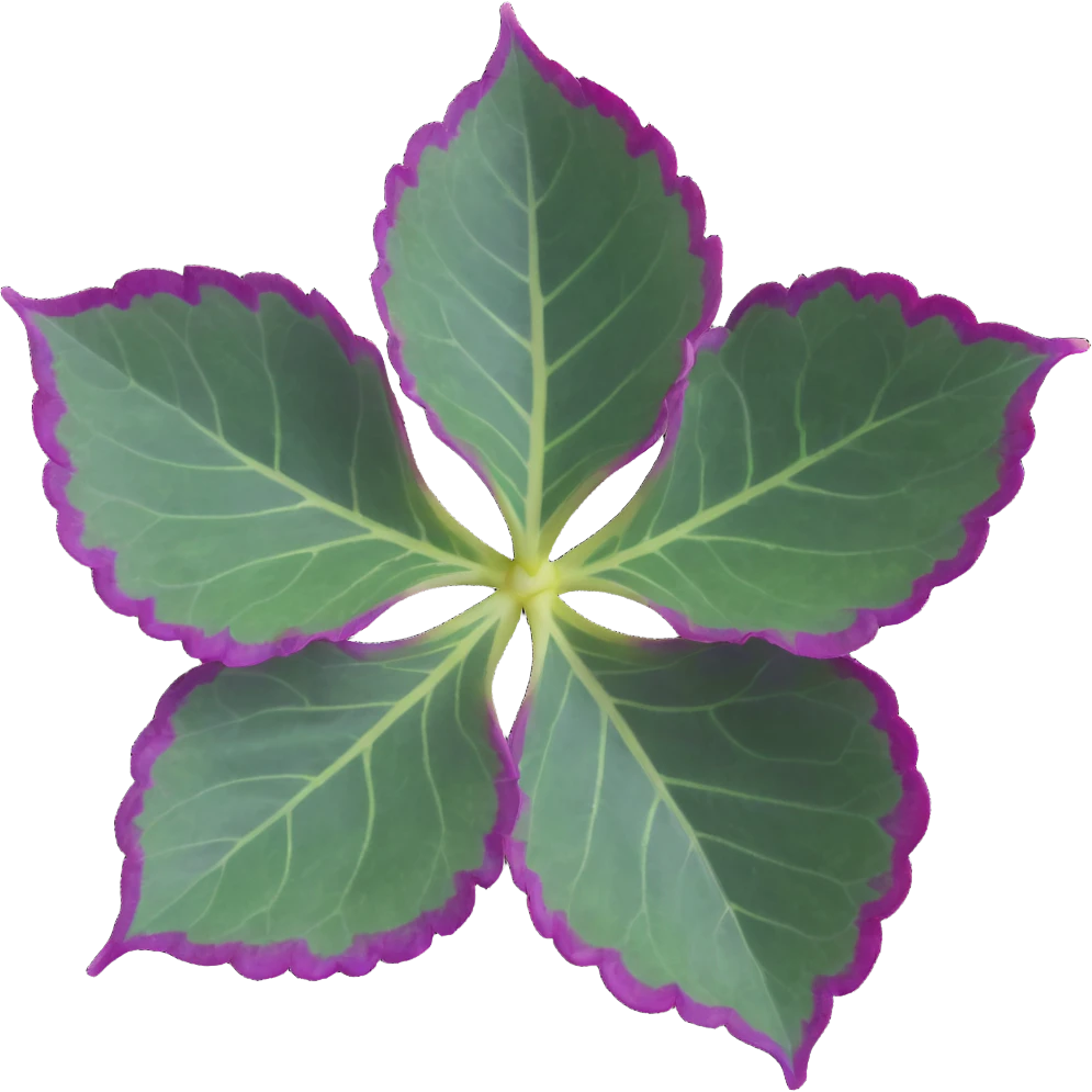 Close-up of Begonia Rex leaf center showing pronounced spiral pattern, dark green leaf with purple edges and white spots emoji