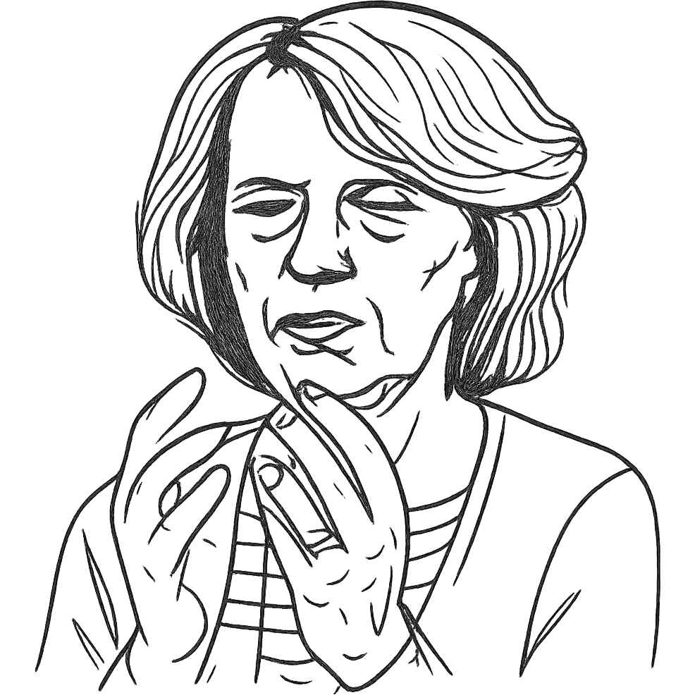 a hand drawn black outline portrait of philosopher Catherine Larrère based on this image emoji