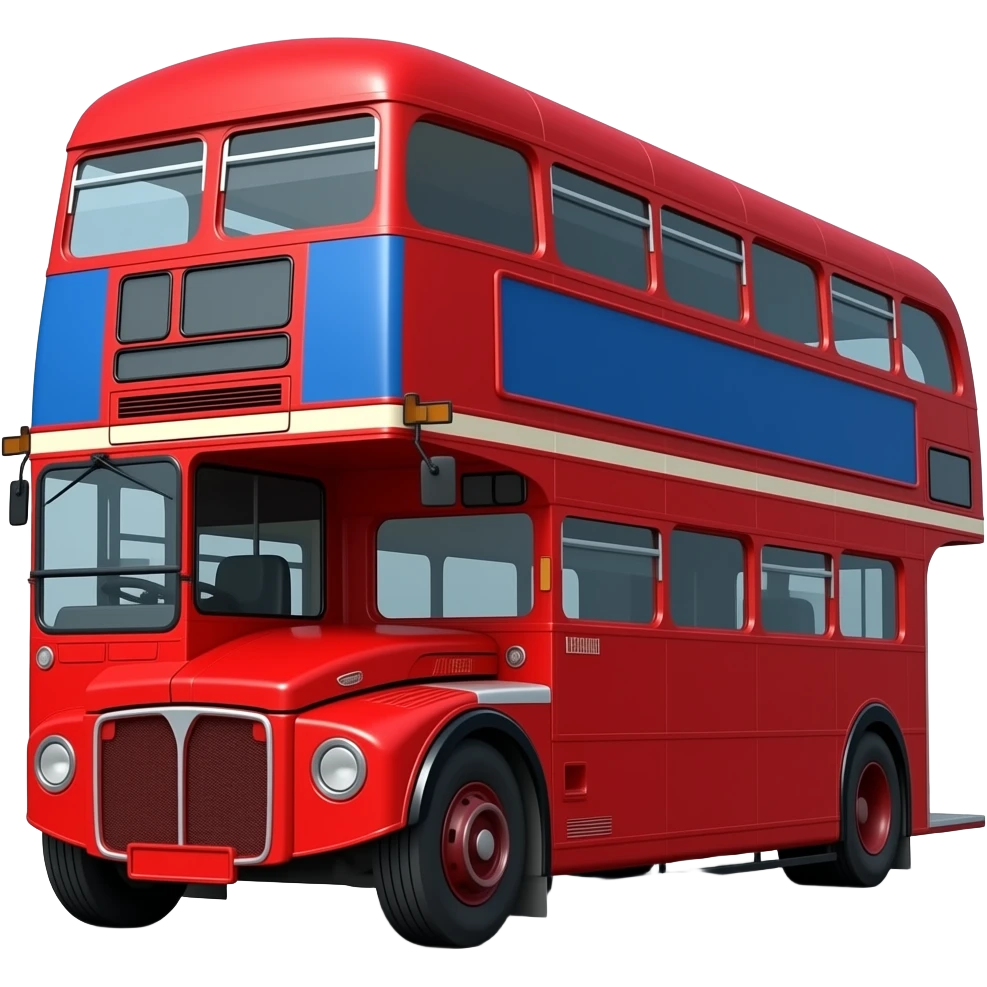 Classic London double-decker bus in rich red with blue and white accents emoji