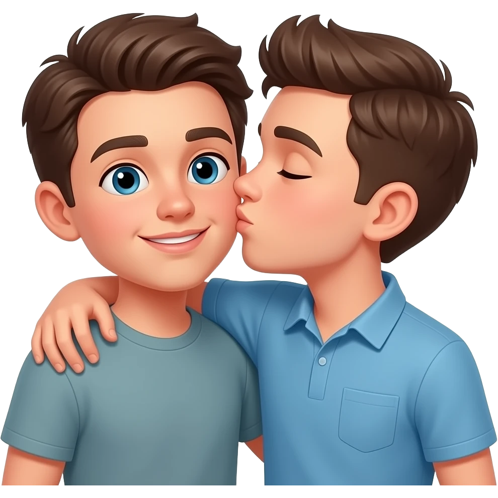 Erstelle ein Emoji von zwei Brüder, der eine um die 19 und der andere um die 22, der älter Bruder legt sein Arm über sein jüngeren Bruder und küsst ihn auf die Wange emoji