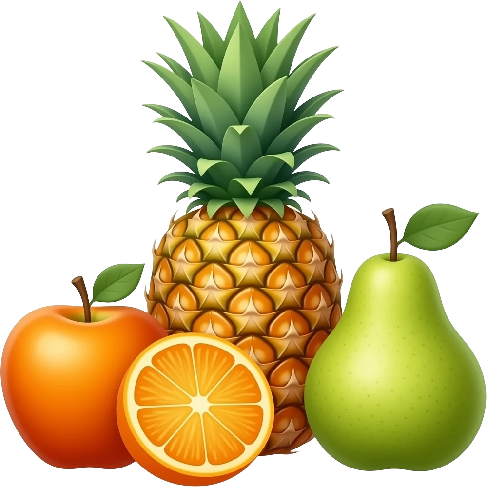 Apple, Oranage, Pineapple, Pear put together emoji